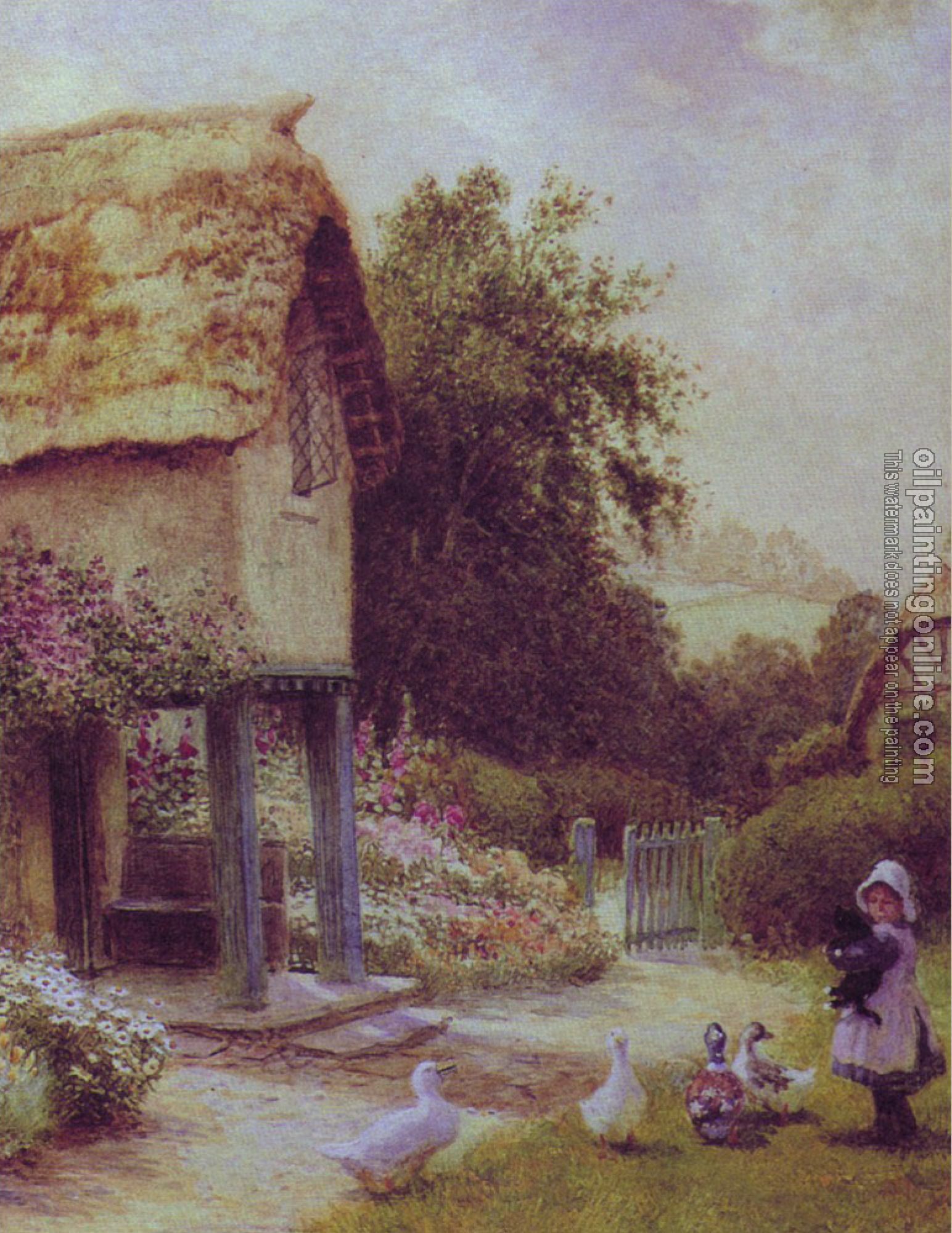 Oil Painting Reproduction - A picturesque cottage garden